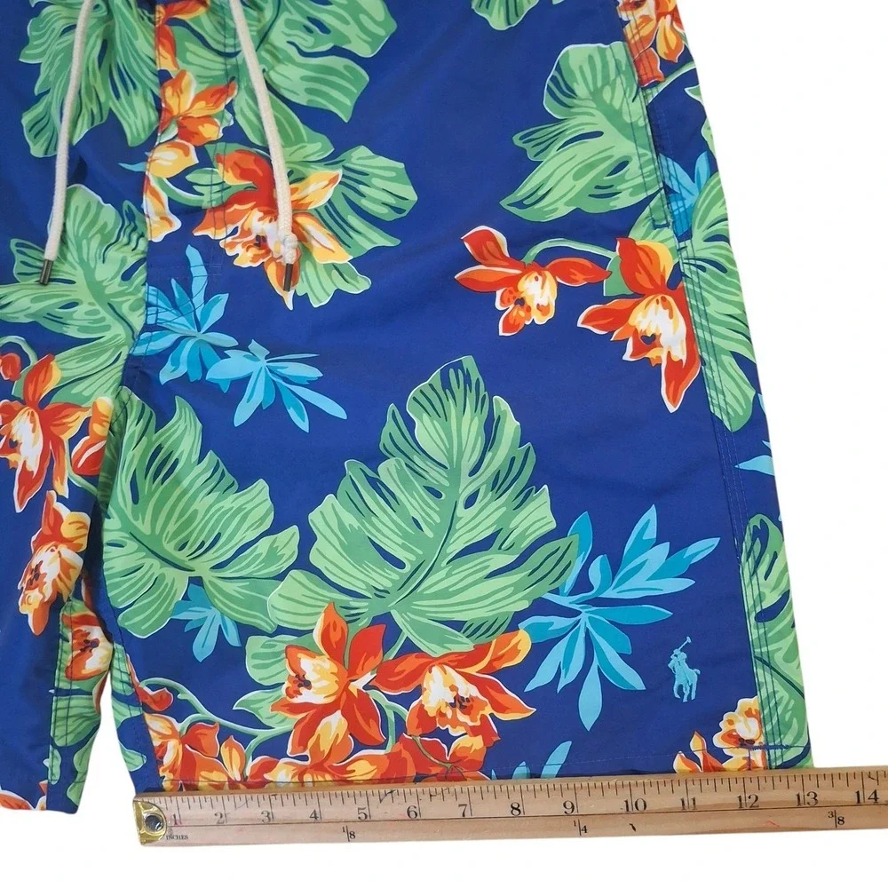Polo Ralph Lauren Mens XL Blue Tropical Floral Swim Trunks Cargo Board Shorts 8